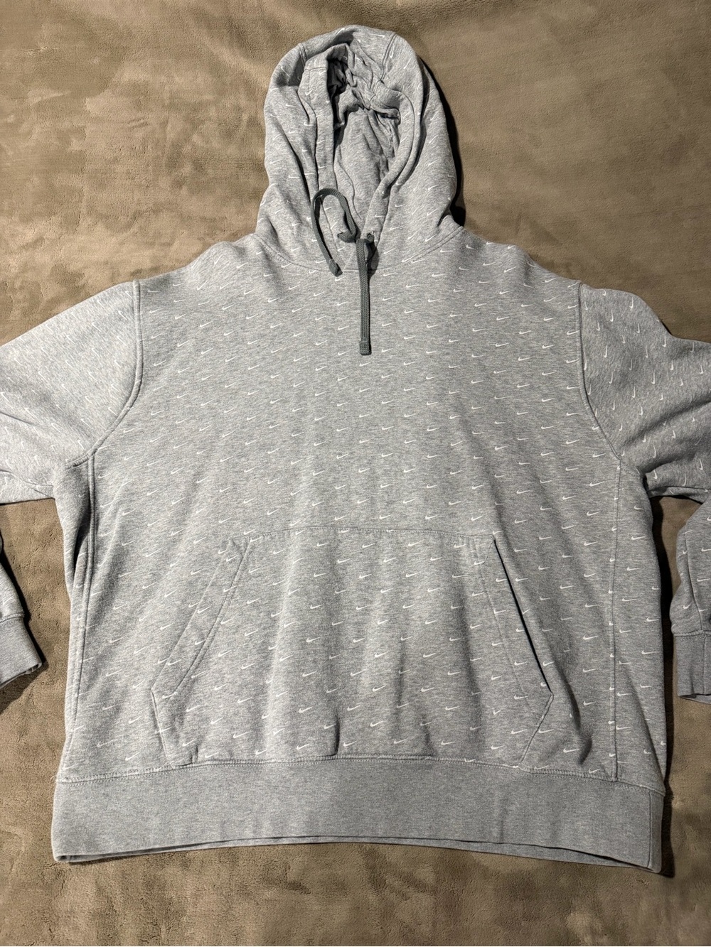 Nike Gray Hoodie with Mini Swoosh Pattern